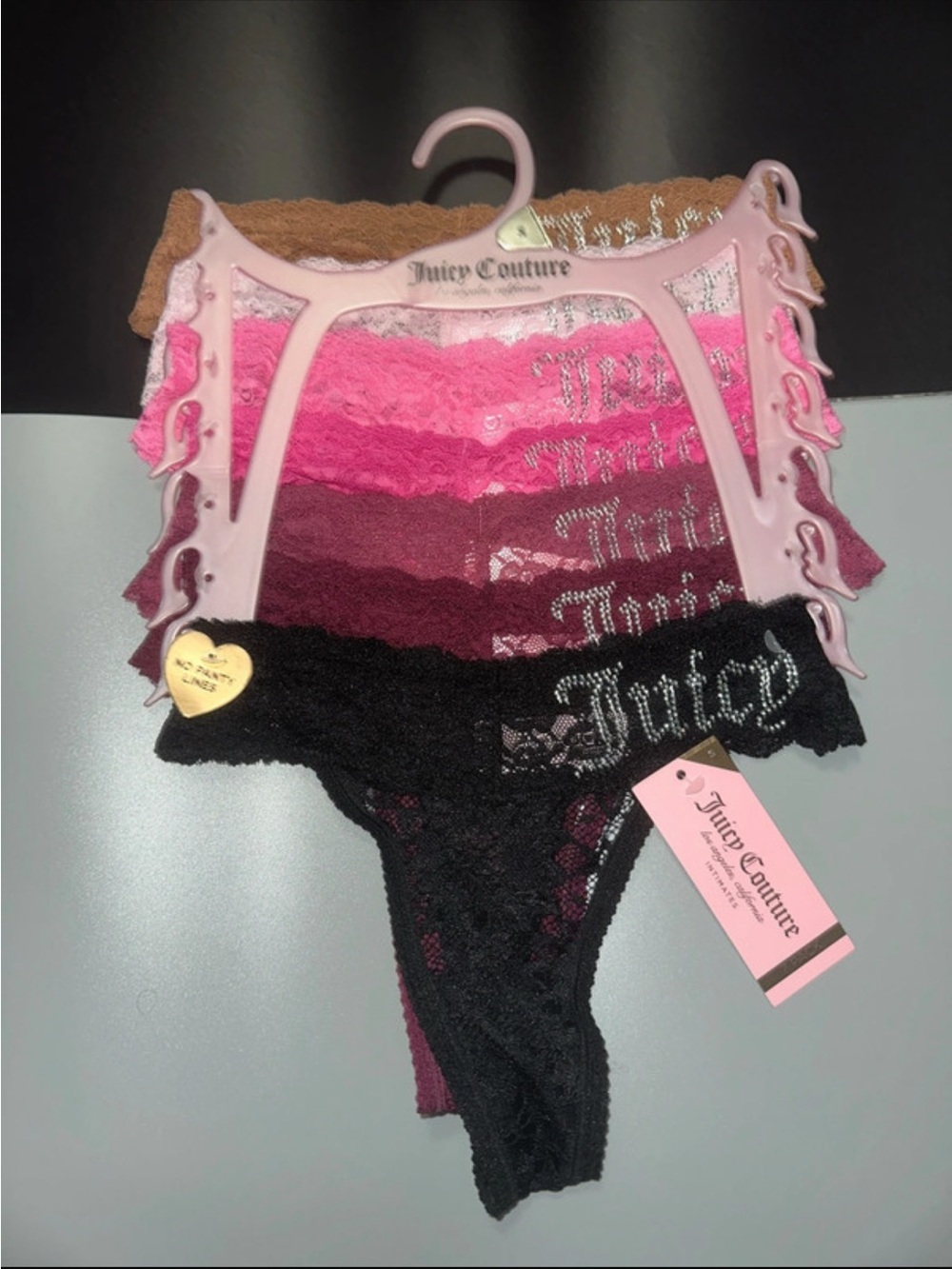 Juicy Couture Lace Thong Panties - Black and Pink Assorted